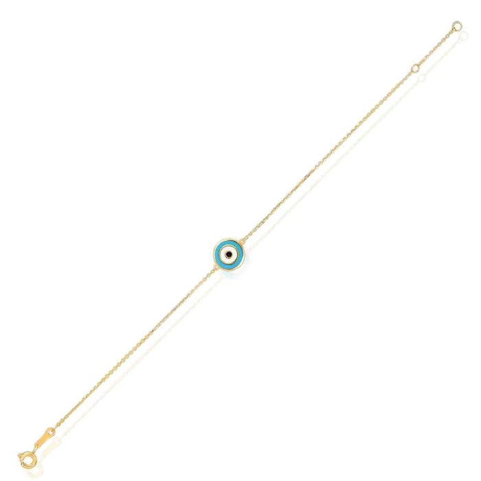 14K Yellow Gold Round Evil Eye Bracelet Pink Love Blue Serenity (Solid Links) 6.25" - 7" Adjustable - WJD Exclusives