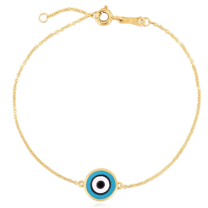 14K Yellow Gold Round Evil Eye Bracelet Pink Love Blue Serenity (Solid Links) 6.25" - 7" Adjustable - WJD Exclusives