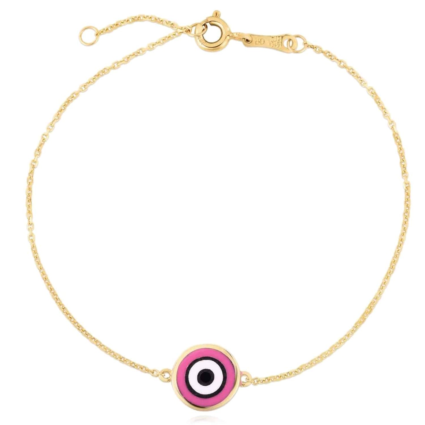 14K Real Gold Yellow Round Evil Eye Bracelet Pink Love Blue Serenity 6.25"-7" Adjust.