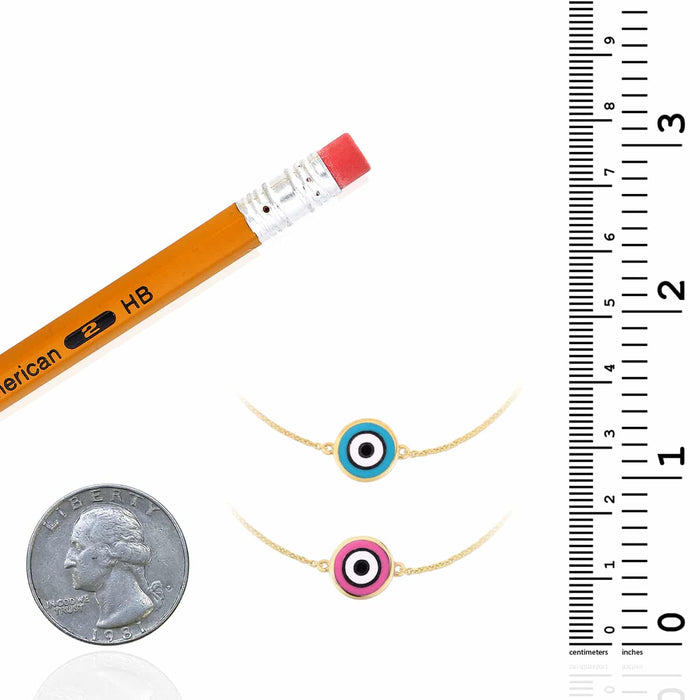 14K Yellow Gold Round Evil Eye Bracelet Pink Love Blue Serenity (Solid Links) 6.25" - 7" Adjustable - WJD Exclusives