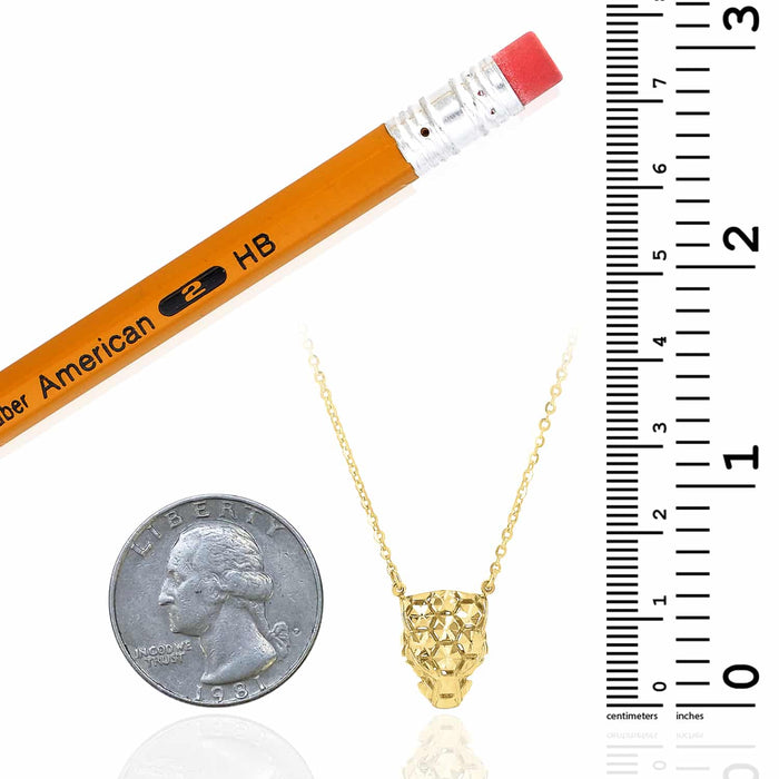 14K Yellow Gold Green Enamel Eyes Panther Necklace (Solid Links) 16" - 18" Adjustable - WJD Exclusives