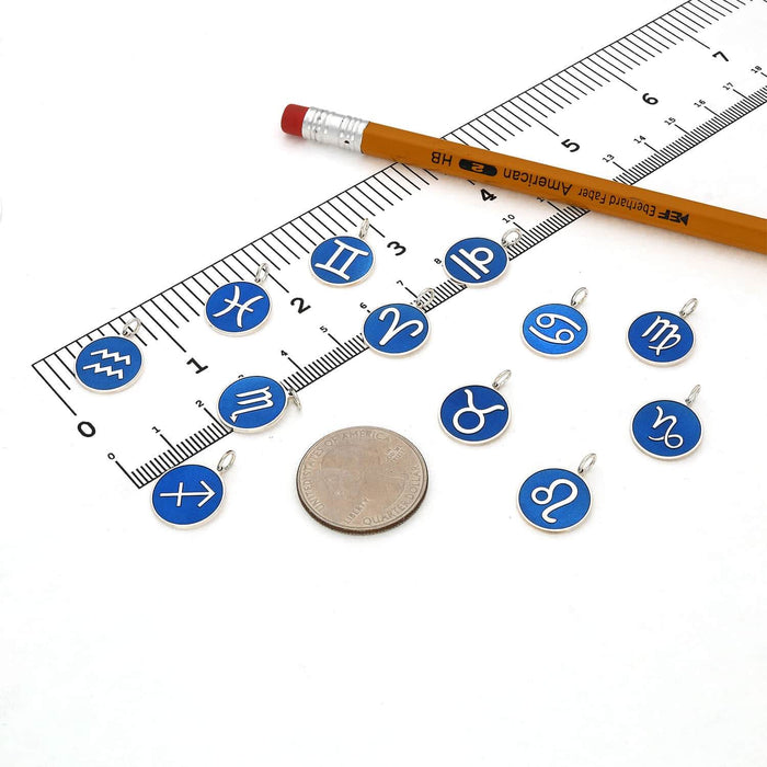 Sterling Silver Round Blue Zodiac Signs Pendant 0.7" - WJD Exclusives