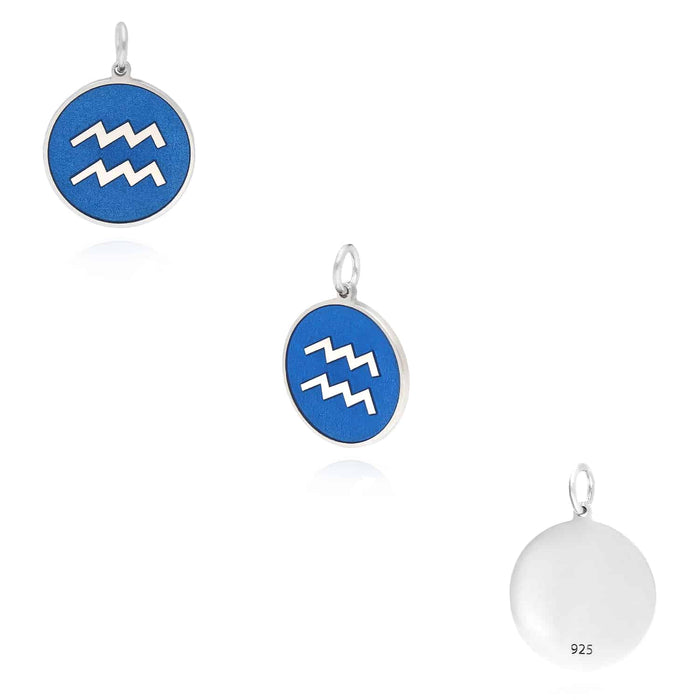 Sterling Silver Round Blue Zodiac Signs Pendant 0.7" - WJD Exclusives