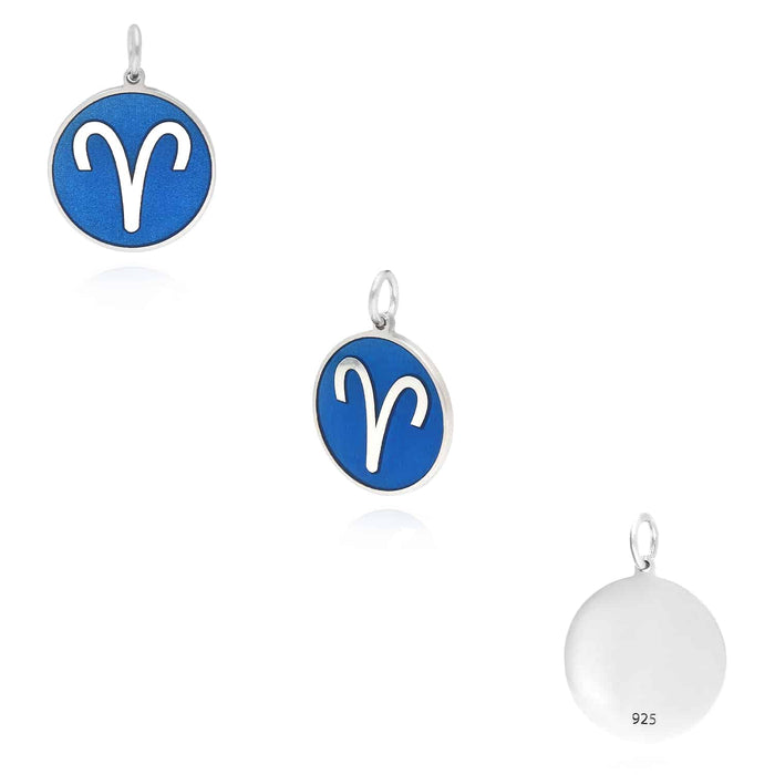 Sterling Silver Round Blue Zodiac Signs Pendant 0.7" - WJD Exclusives