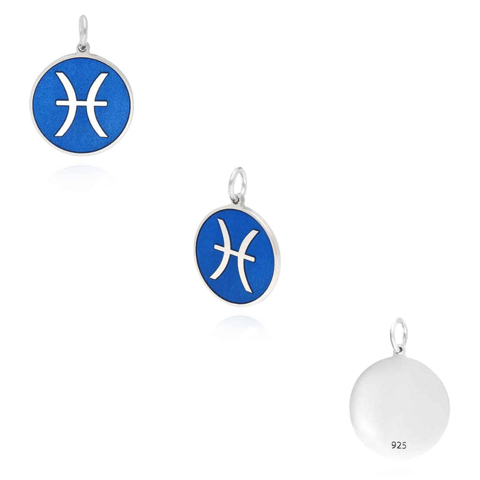 Sterling Silver Round Blue Zodiac Signs Pendant 0.7" - WJD Exclusives
