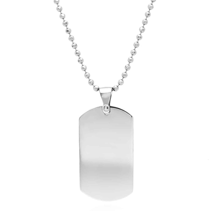 Engravable Sterling Silver Ball Bead Chain Dog Tag Pendant 16" - 18" Adjustable - WJD Exclusives