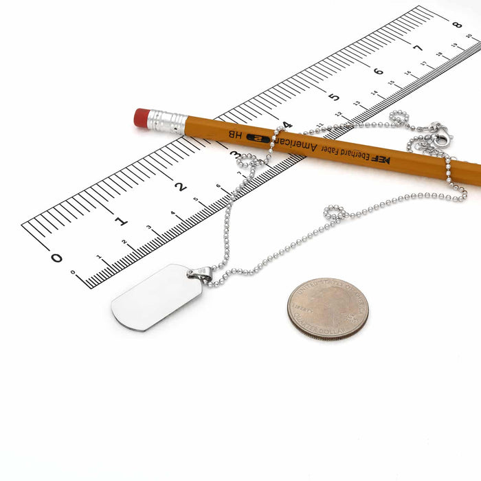 Engravable Sterling Silver Ball Bead Chain Dog Tag Pendant 16" - 18" Adjustable - WJD Exclusives