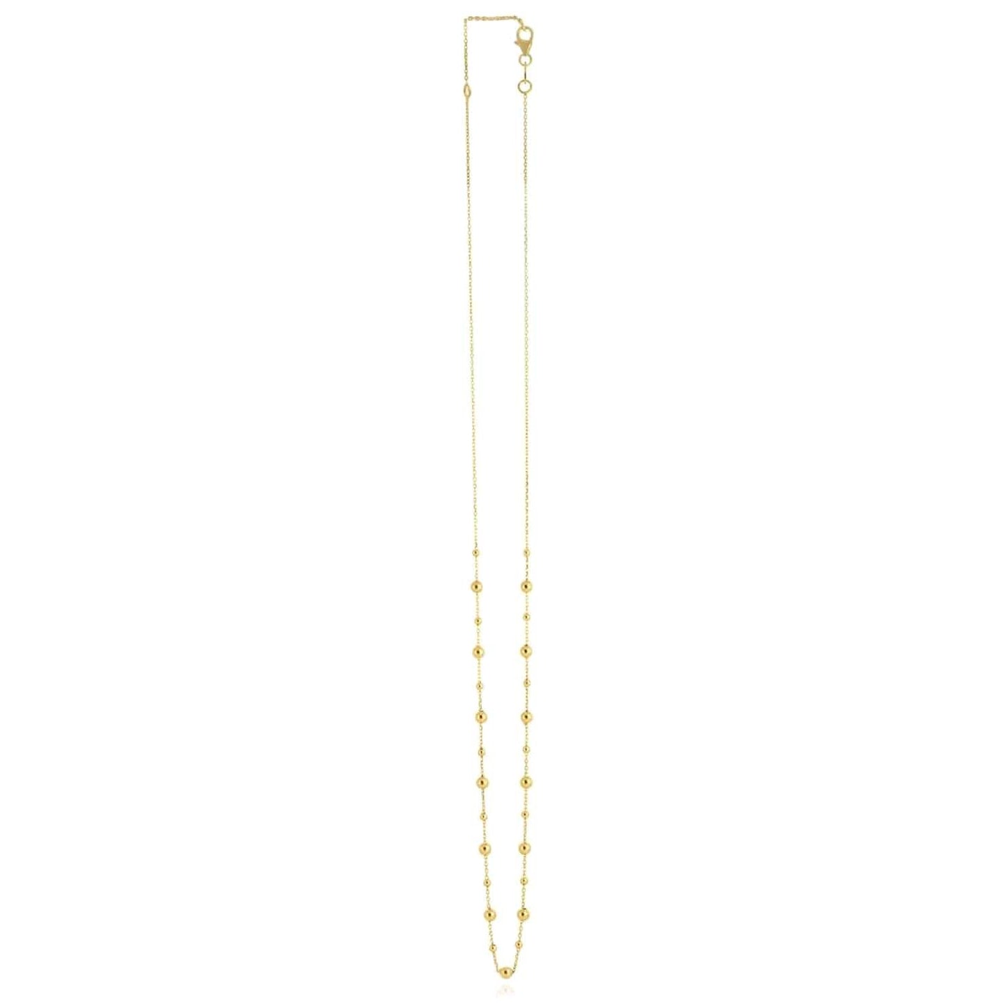 14K Real Gold Alternating Ball Beaded Chain Necklace 16.5"-18" Adjustable