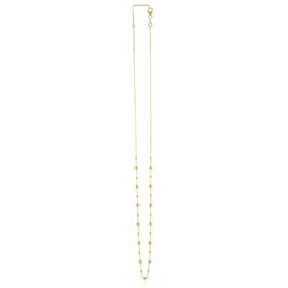 14K Real Gold Alternating Ball Beaded Chain Necklace 16.5"-18" Adjustable