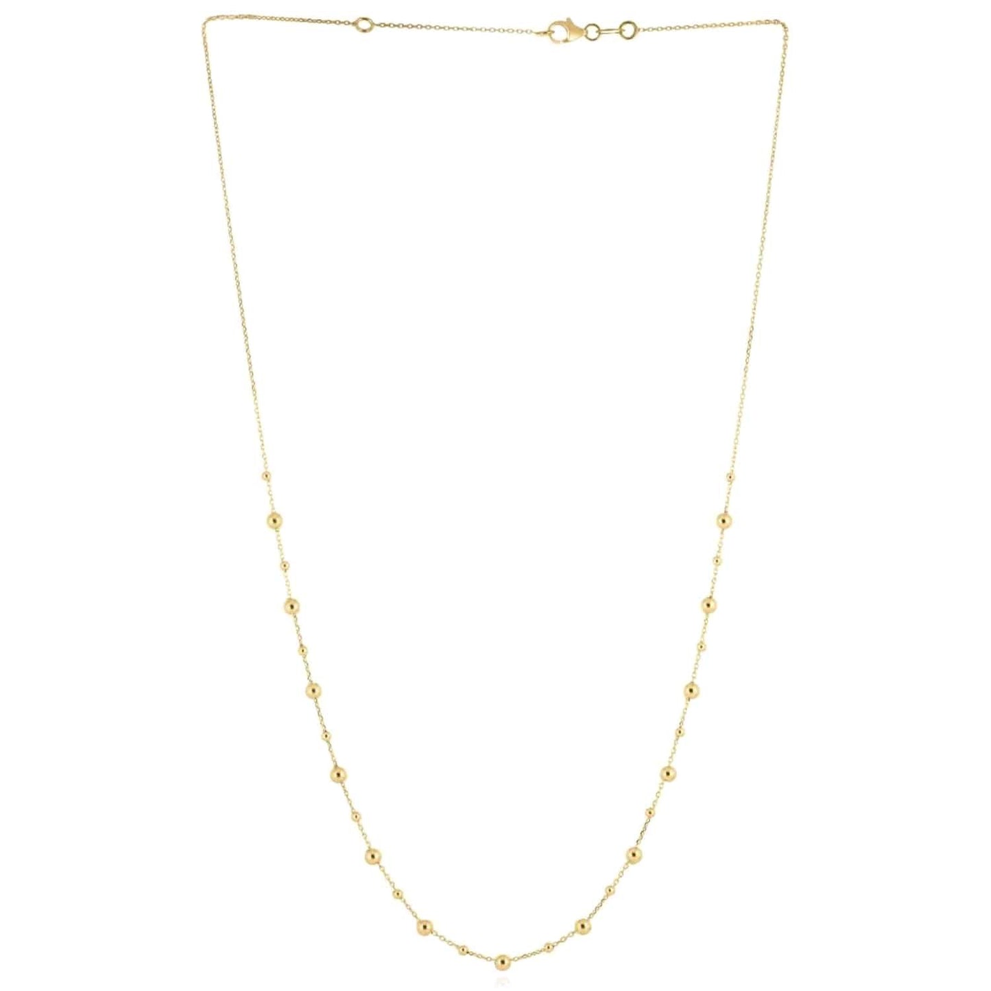 14K Real Gold Alternating Ball Beaded Chain Necklace 16.5"-18" Adjustable