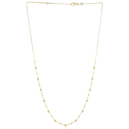14K Real Gold Alternating Ball Beaded Chain Necklace 16.5"-18" Adjustable