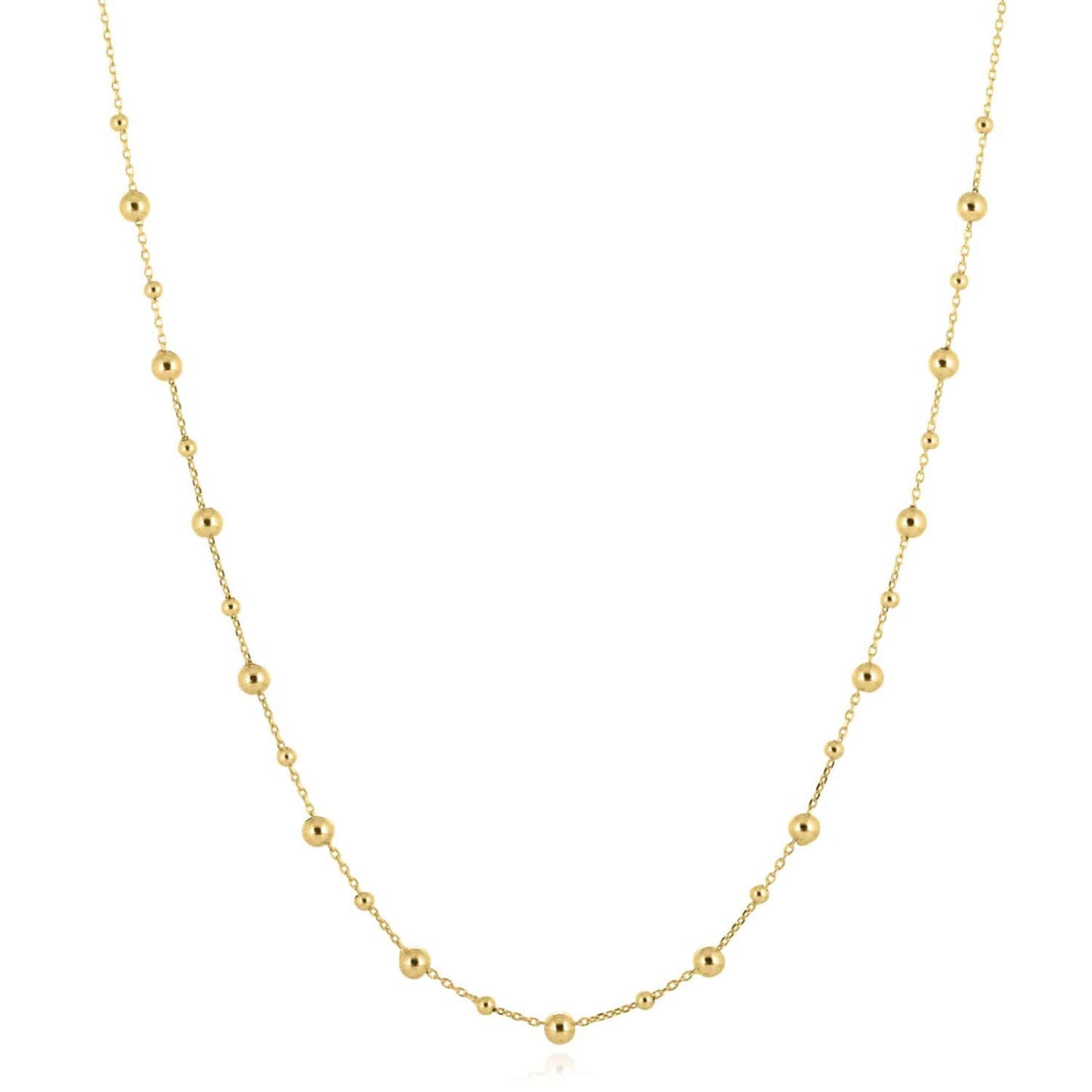 14K Real Gold Alternating Ball Beaded Chain Necklace 16.5"-18" Adjustable