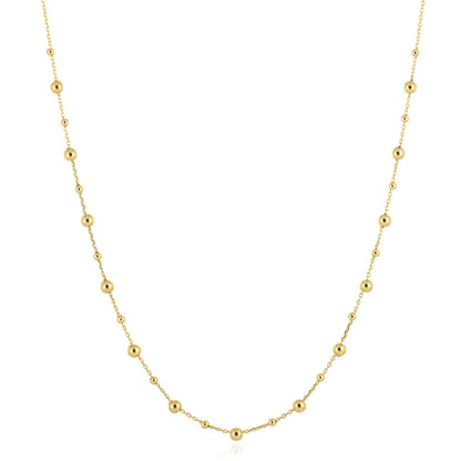 14K Real Gold Alternating Ball Beaded Chain Necklace 16.5"-18" Adjustable