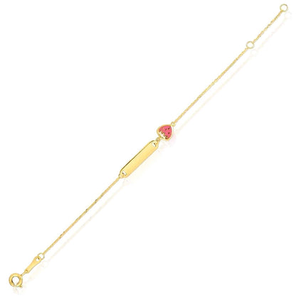 Kids 14K Real Gold Yellow Rainbow Swan Strawberry Engravable ID Bracelet 4.75"-5.5"