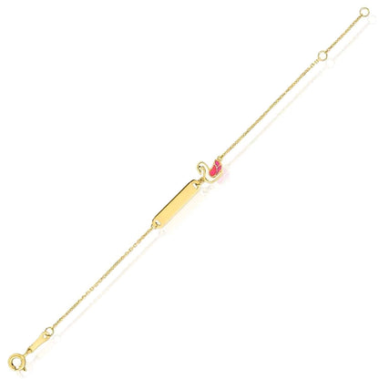 Kids 14K Real Gold Yellow Rainbow Swan Strawberry Engravable ID Bracelet 4.75"-5.5"