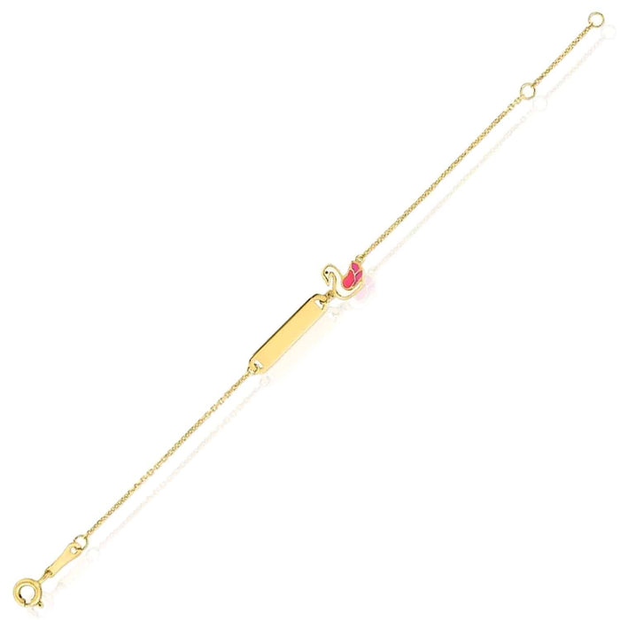Kids 14K Yellow Gold Rainbow Swan Strawberry Engravable ID Bracelet (Solid Links) 4.75" - 5.5" - WJD Exclusives