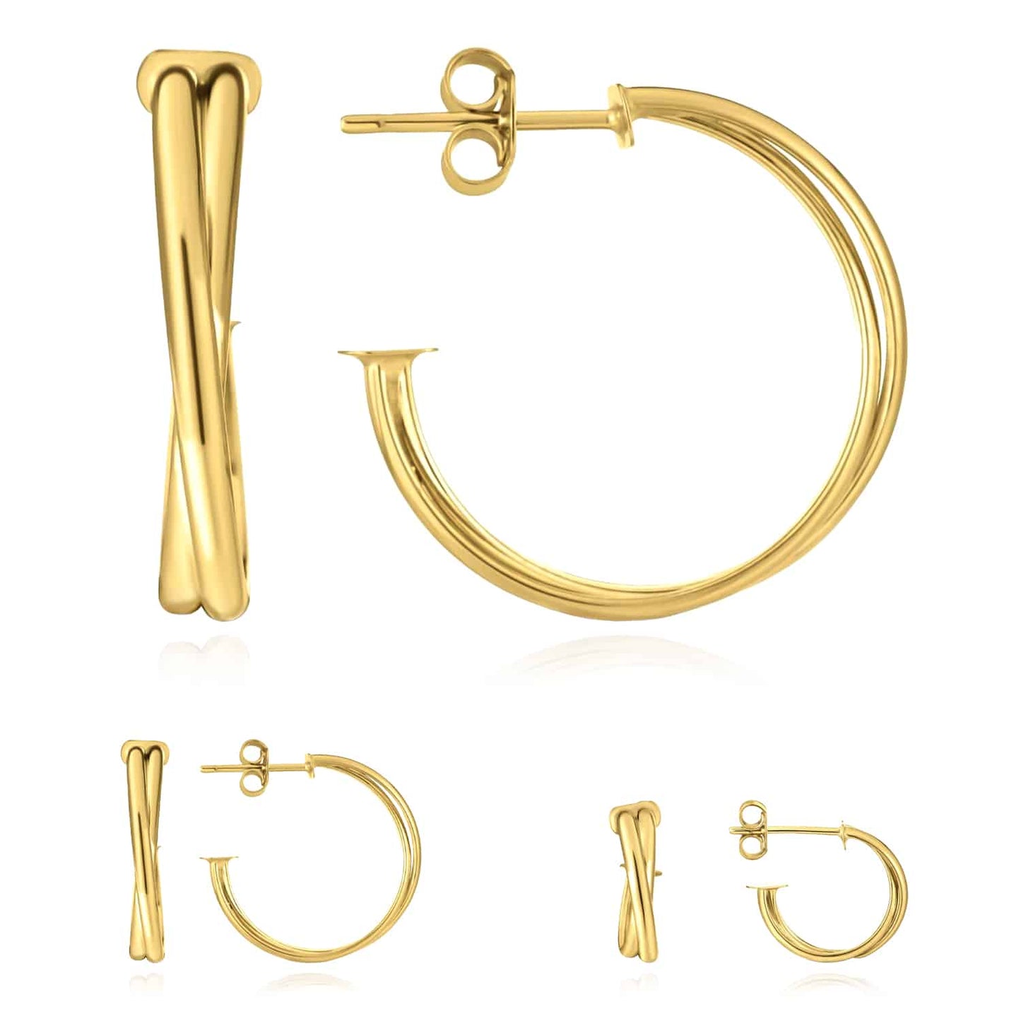 14K Real Gold Interlinked Hoop Earrings 15mm-23mm