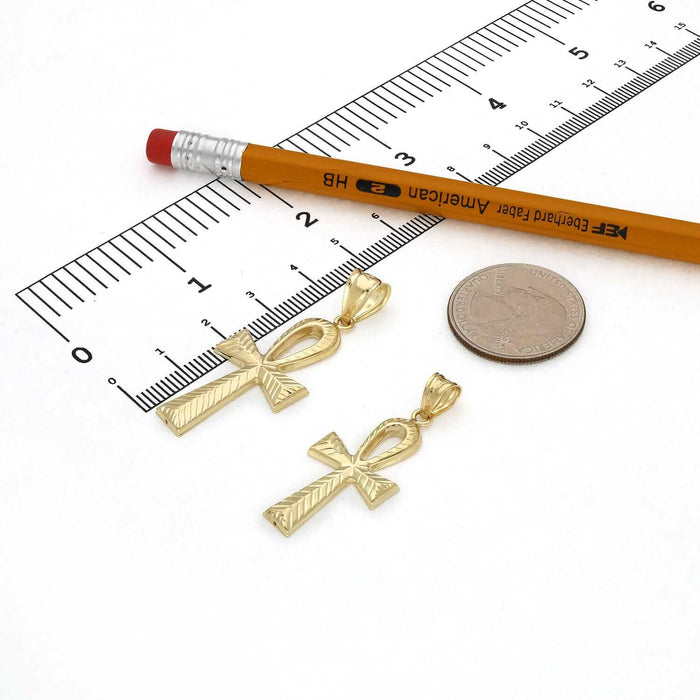 10K Gold Diamond - Cut Ankh Cross Pendant 1.5" - 1.8" - WJD Exclusives