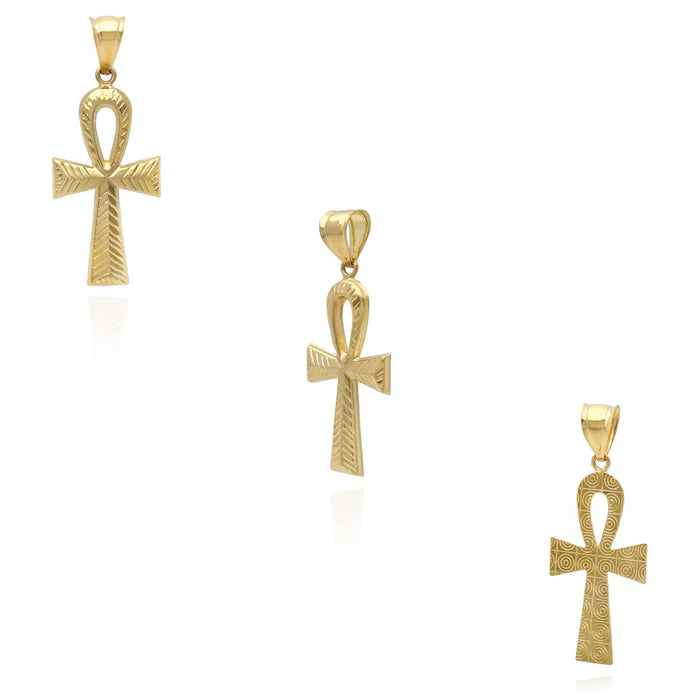 10K Gold Diamond - Cut Ankh Cross Pendant 1.5" - 1.8" - WJD Exclusives