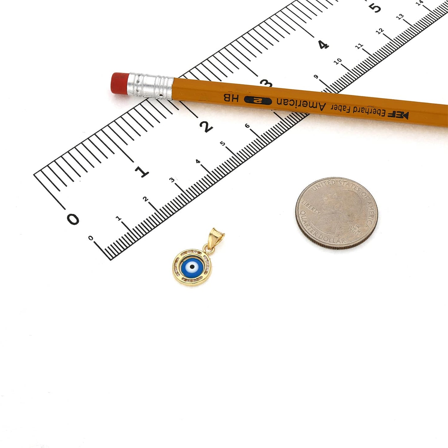 10K Real Gold CZ Round Evil Eye Pendant 0.8"