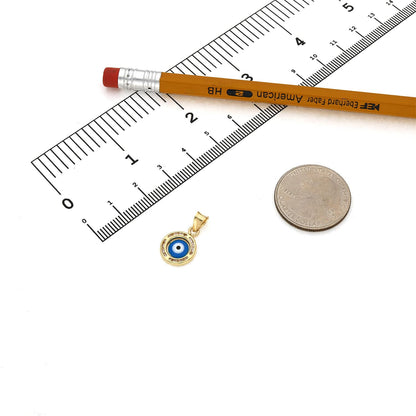 10K Real Gold CZ Round Evil Eye Pendant 0.8"