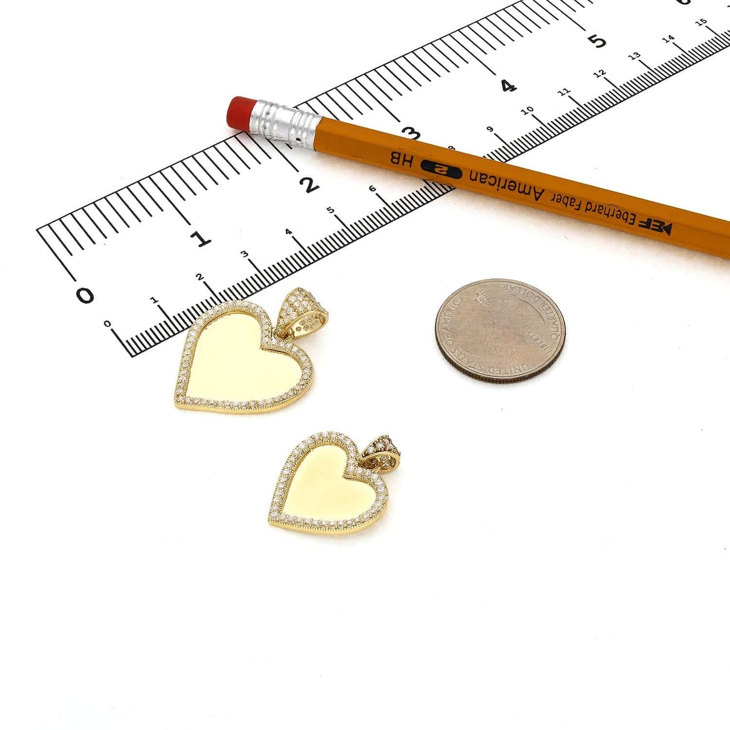 10K Yellow Gold CZ Memory Picture Heart Pendant 1.1"-1.6"