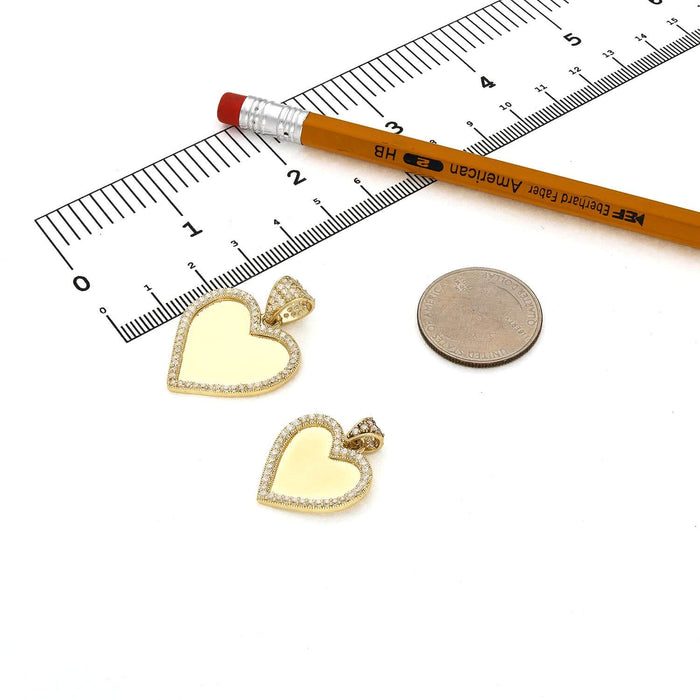 10K Yellow Gold CZ Memory Picture Heart Pendant 1.1" - 1.6" - WJD Exclusives