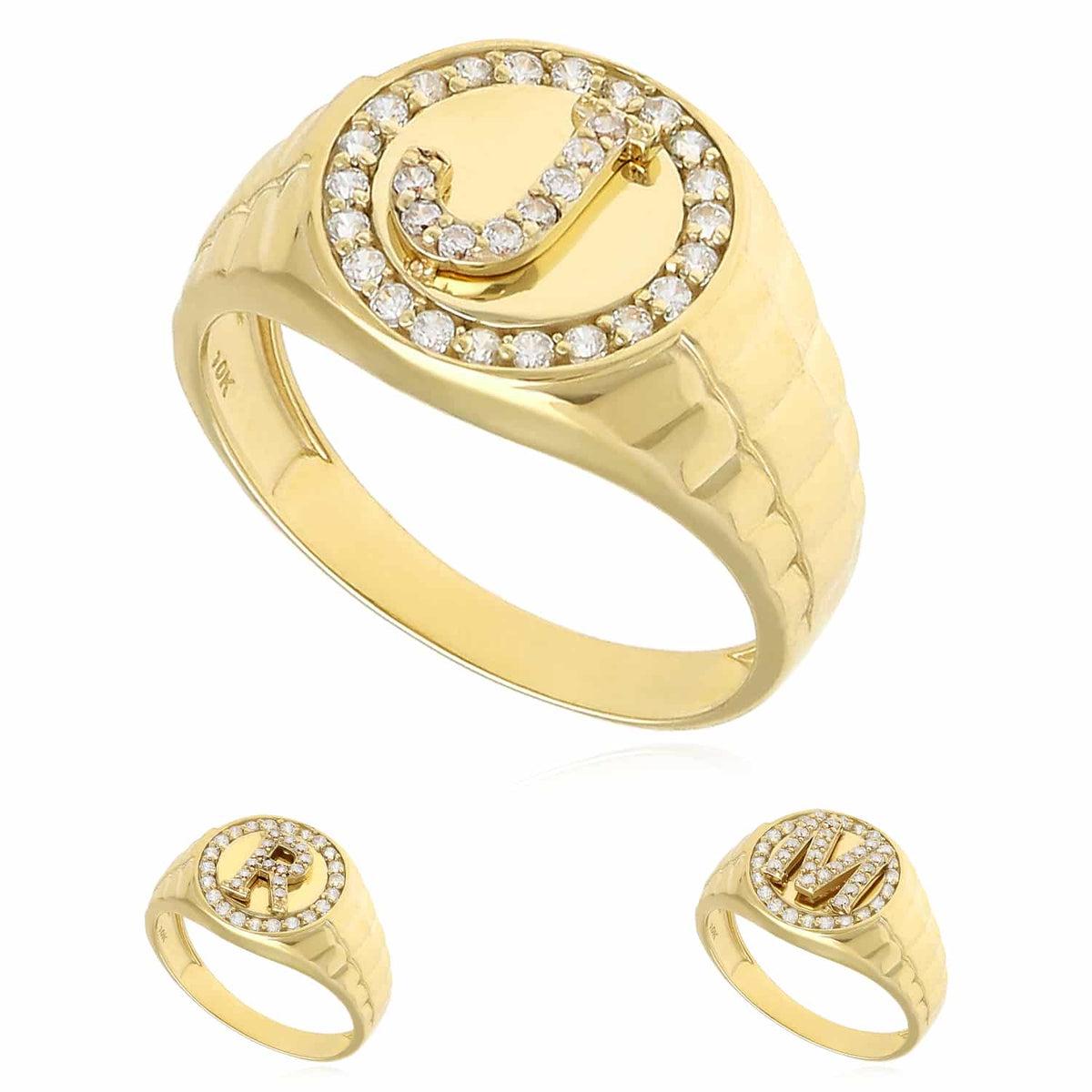 0.30CTW CZ 10K Gold Yellow Initial Signet Ring - WJD Exclusives