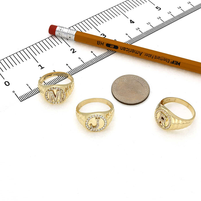 0.30CTW CZ 10K Gold Yellow Initial Signet Ring - WJD Exclusives