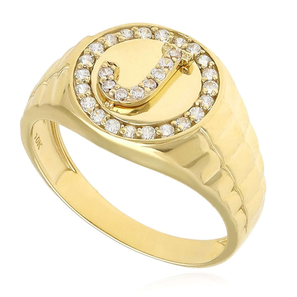 0.30CTW CZ 10K Gold Yellow Initial Signet Ring - WJD Exclusives