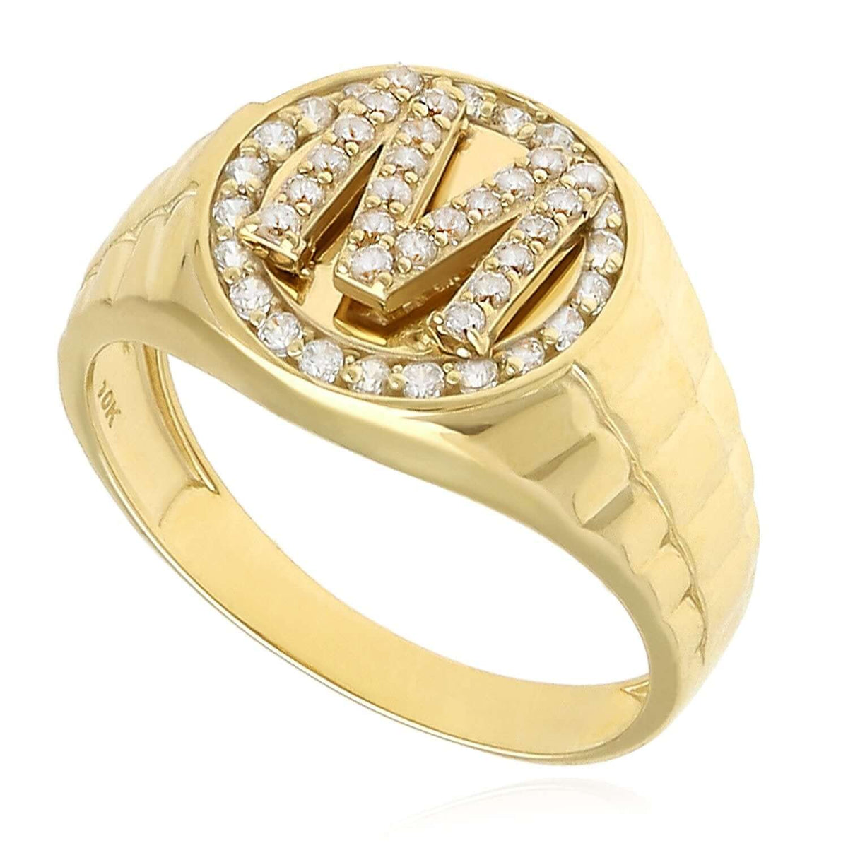 0.30CTW CZ 10K Gold Yellow Initial Signet Ring - WJD Exclusives