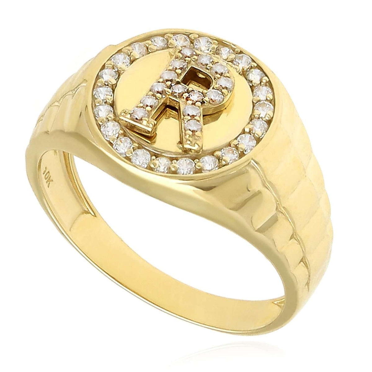 0.30CTW CZ 10K Gold Yellow Initial Signet Ring - WJD Exclusives