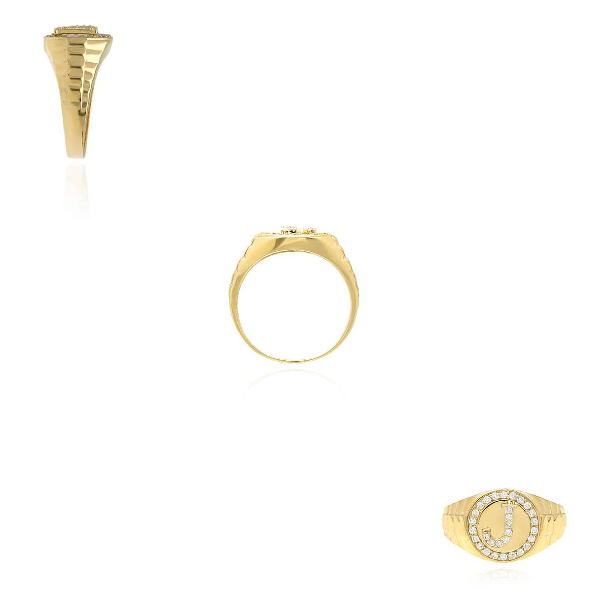 0.30CTW CZ 10K Gold Yellow Initial Signet Ring - WJD Exclusives