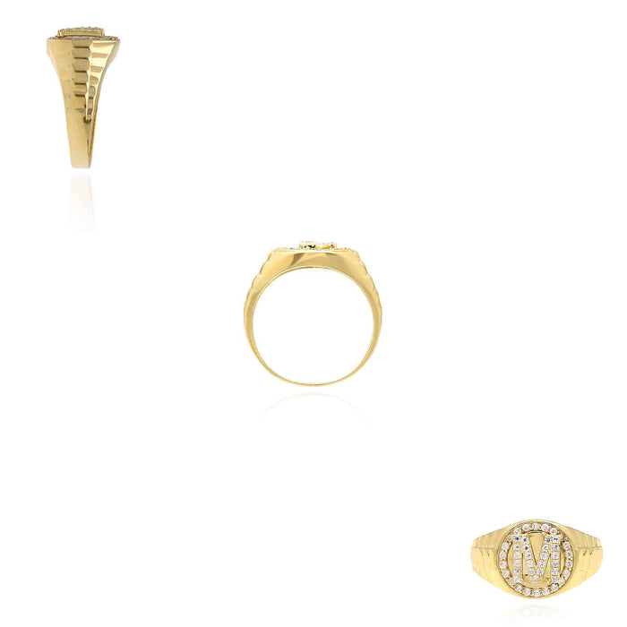 0.30CTW CZ 10K Gold Yellow Initial Signet Ring - WJD Exclusives