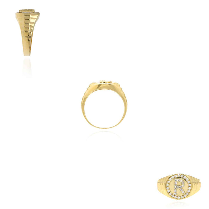 0.30CTW CZ 10K Gold Yellow Initial Signet Ring - WJD Exclusives