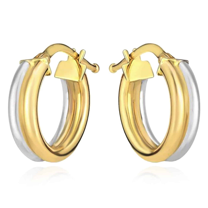 14K Gold Two - Tone Yellow White Elegance Hoop Earrings 15mm - WJD Exclusives