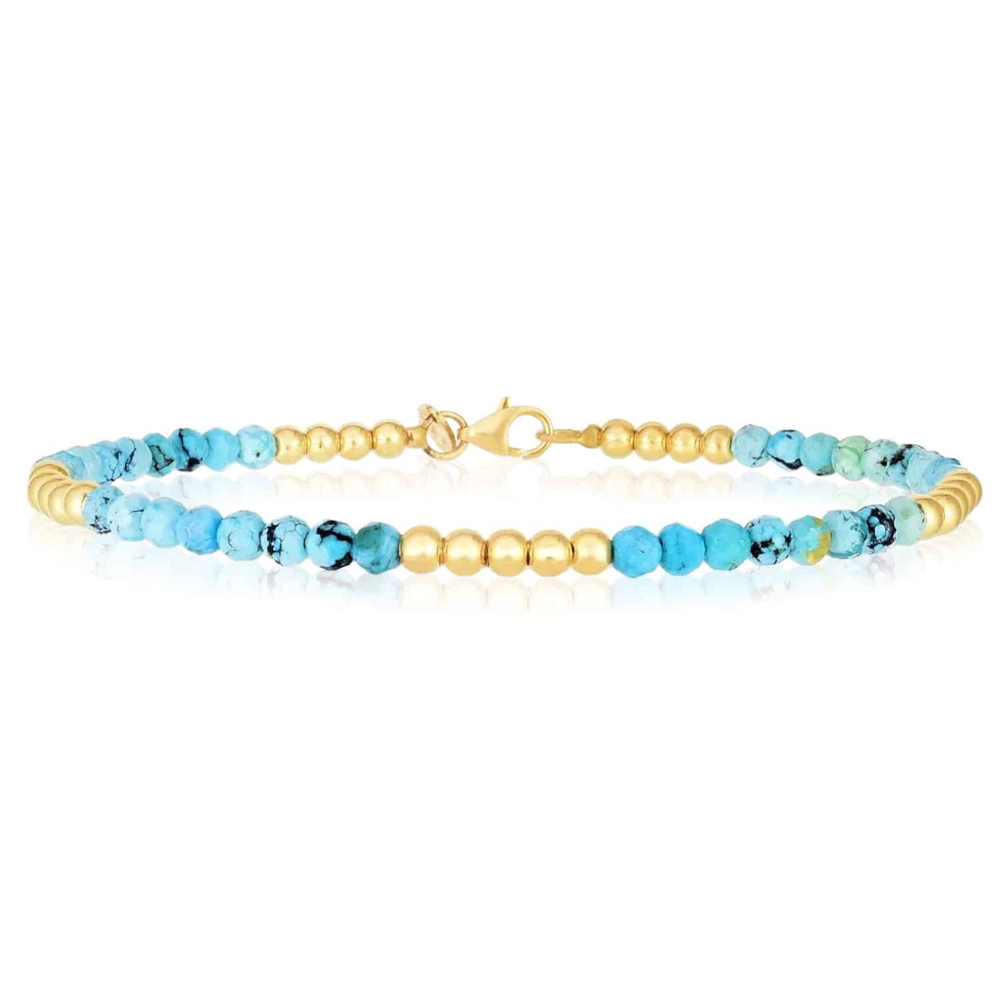 14K Real Gold Yellow Real Turquoise Beaded Bracelet 7"
