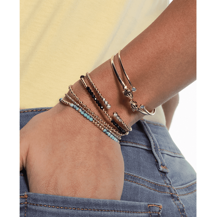 14K Yellow Gold Natural Turquoise Beaded Bracelet (Solid Links) 7" - WJD Exclusives