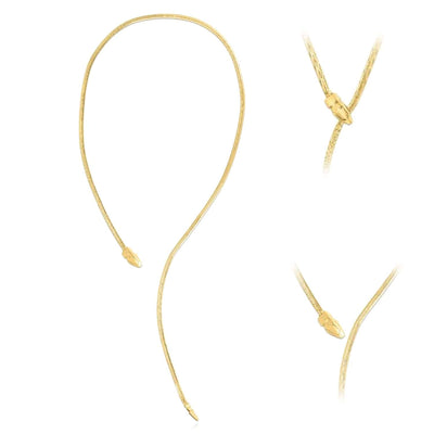 14K Yellow Gold Unique Snake Herringbone Necklace (Solid Links) 18" Adjustable - WJD Exclusives