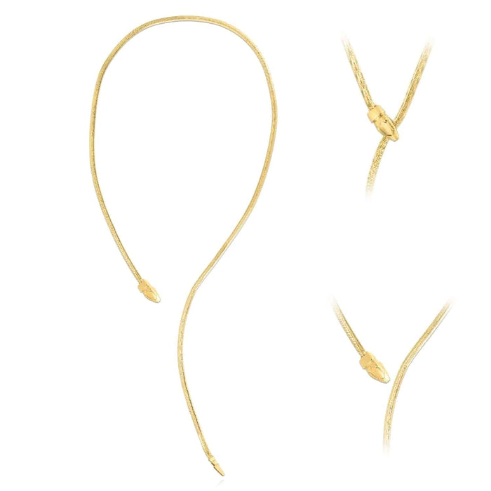14K Yellow Gold Unique Snake Herringbone Necklace (Solid Links) 18" Adjustable - WJD Exclusives