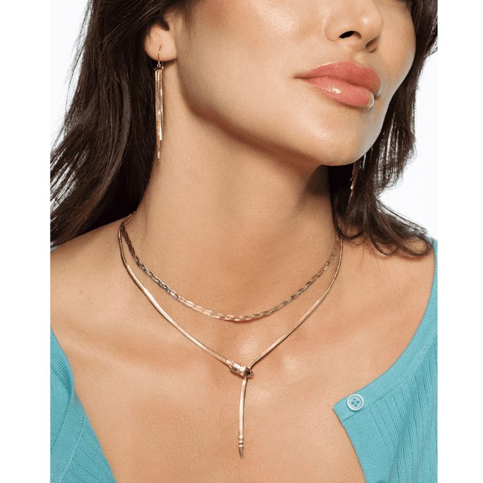 14K Yellow Gold Unique Snake Herringbone Necklace (Solid Links) 18" Adjustable - WJD Exclusives