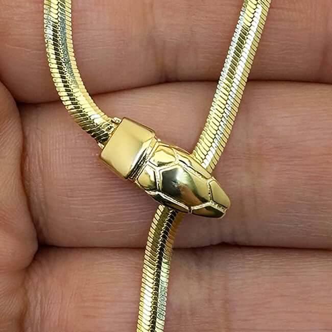 14K Yellow Gold Unique Snake Herringbone Necklace (Solid Links) 18" Adjustable - WJD Exclusives