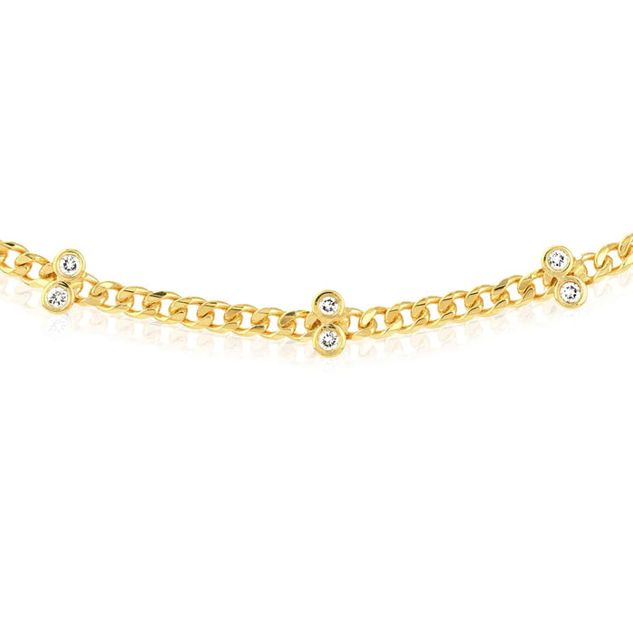 0.30CTW Natural Diamond 14K Yellow Gold Cuban Necklace (Solid Links) 14" - 17" Adjustable - WJD Exclusives