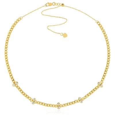 0.30CTW Natural Diamond 14K Yellow Gold Cuban Necklace (Solid Links) 14" - 17" Adjustable - WJD Exclusives