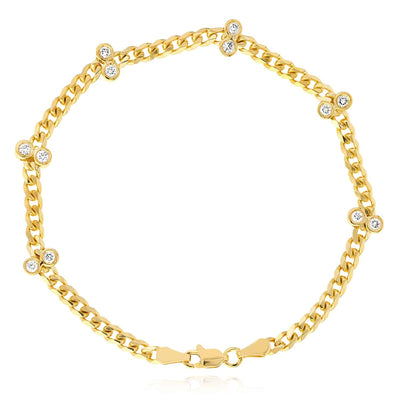 0.36CTW Natural Diamond 3.4mm 14K Yellow Gold Cuban Bracelet (Solid Links) 7.25" - WJD Exclusives