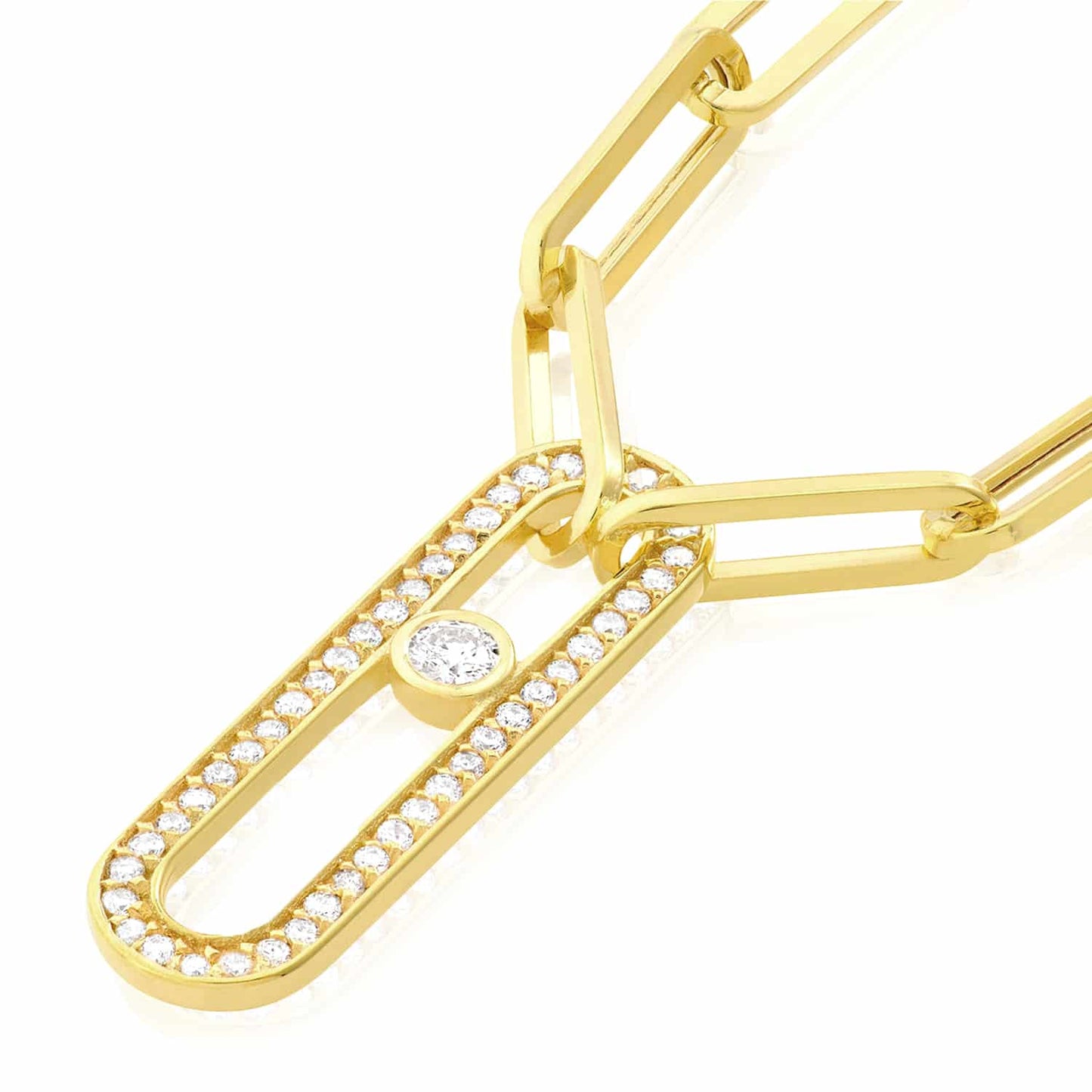 0.30CTW Real Diamond 14K Real Gold Paperclip Pendant Necklace 20.5"