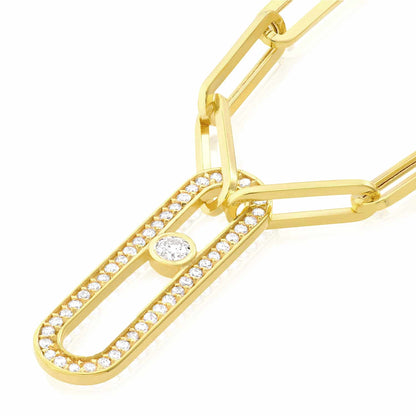 0.30CTW Real Diamond 14K Real Gold Paperclip Pendant Necklace 20.5"