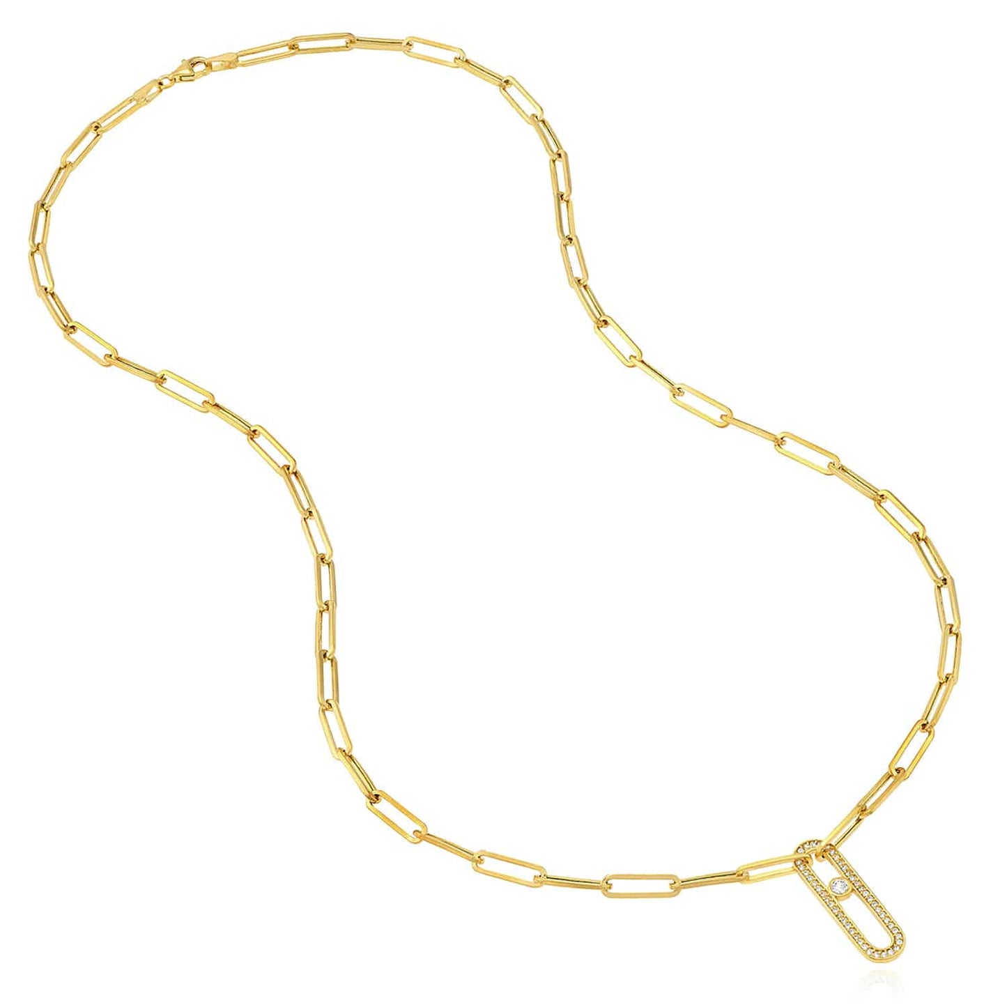 0.30CTW Real Diamond 14K Real Gold Paperclip Pendant Necklace 20.5"