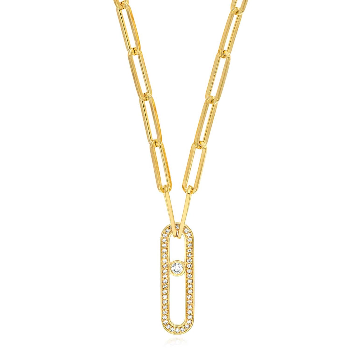 0.30CTW Real Diamond 14K Real Gold Paperclip Pendant Necklace 20.5"