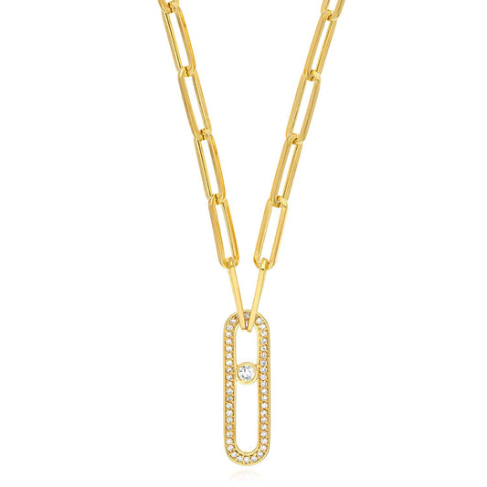0.30CTW Real Diamond 14K Real Gold Paperclip Pendant Necklace 20.5"